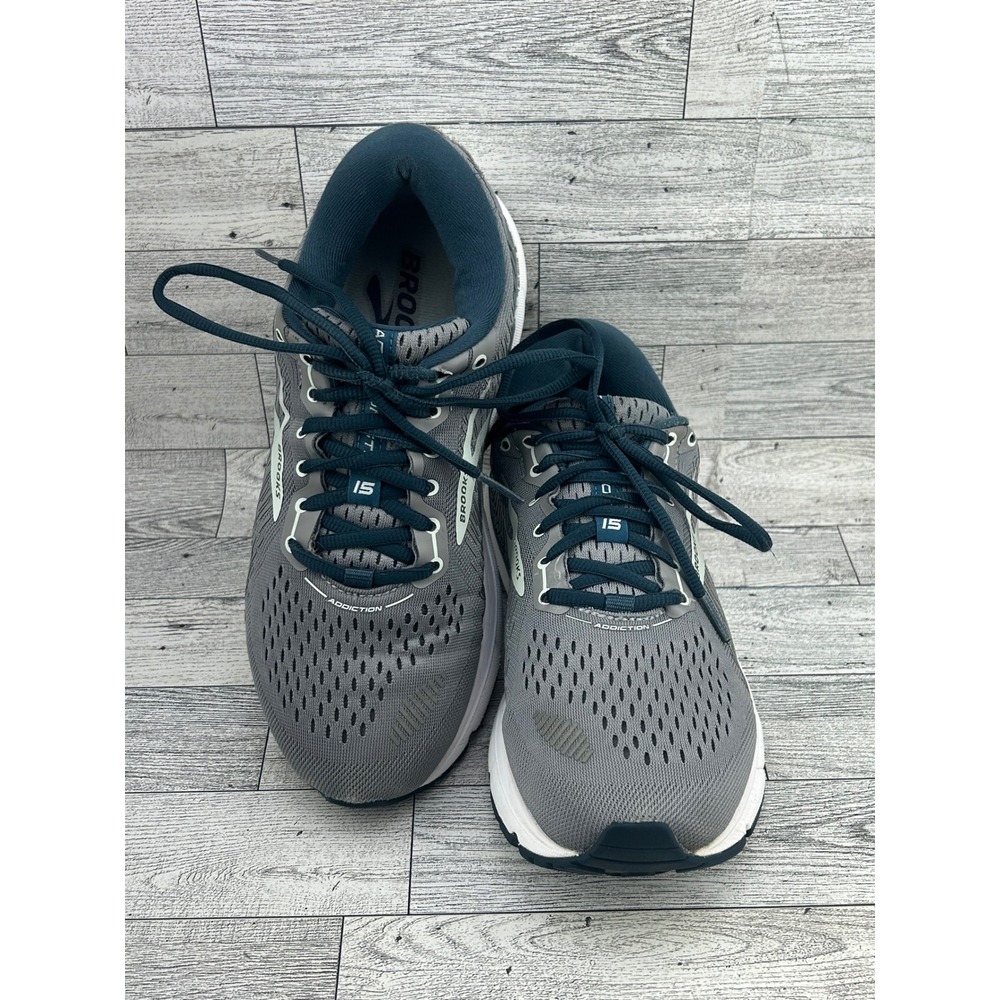 Brooks Addiction GTS 15 Women Sz 8.5‎ Wide D Grey Navy Running Shoes 1203521D099